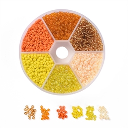 Seed beads, gul/orange farvemix, 2mm, 1 æske